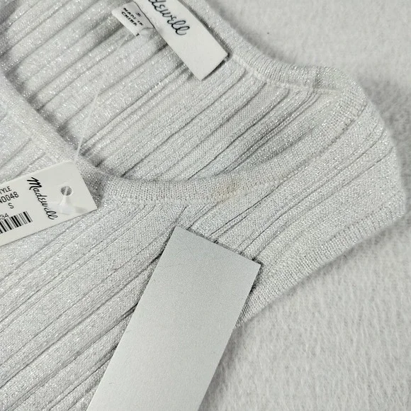 Madewell Tank Silver Womans Small Signature Shimmer Knit Cutaway Sweater Ribbed - Picture 6 of 13